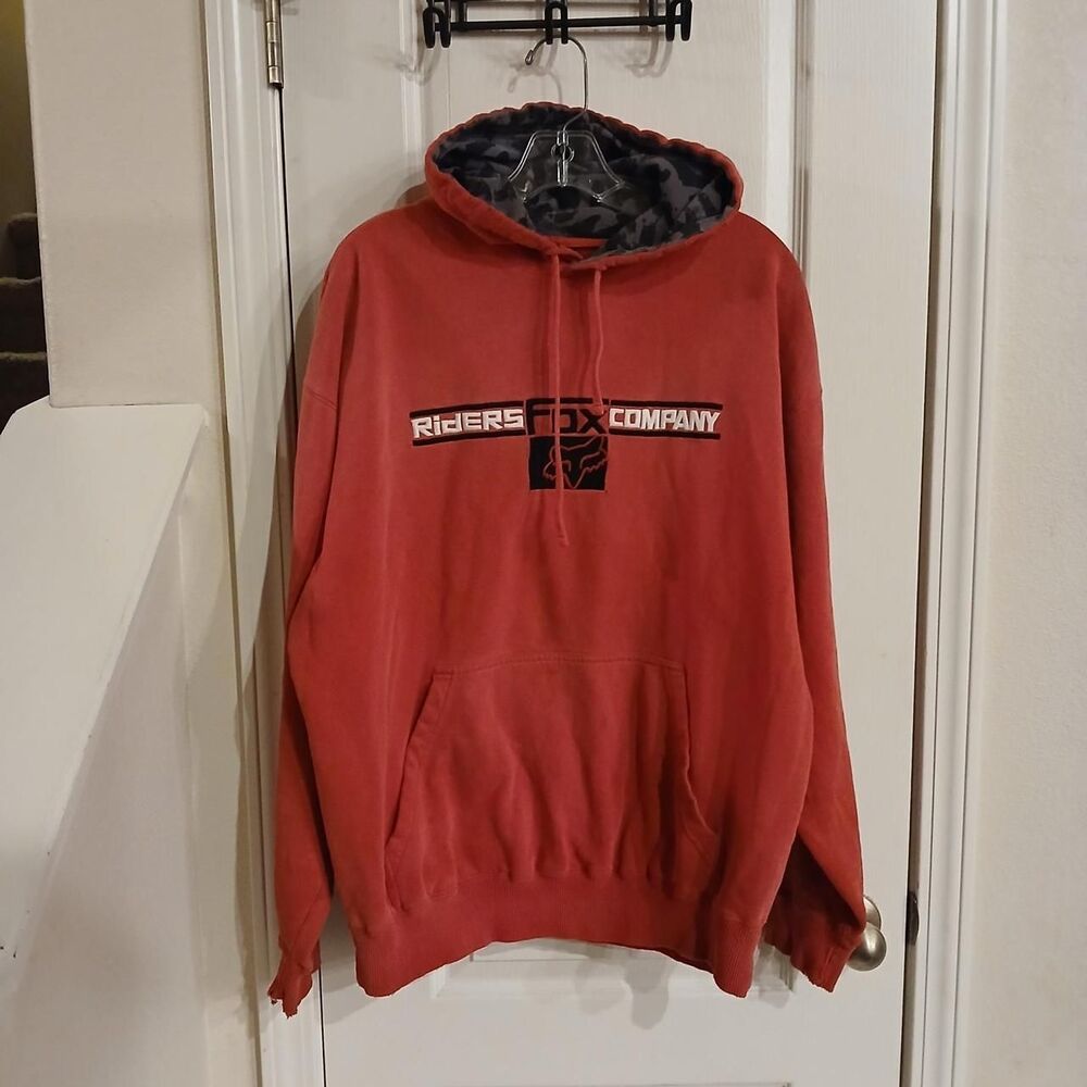 Y2K Vintage Distressed Fox Racing Fox Riders Company Hoodie Kangaroo Pocket XL